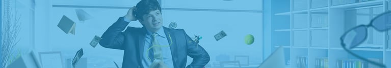 A perplexed businessman in an abstract room that reflects confusion